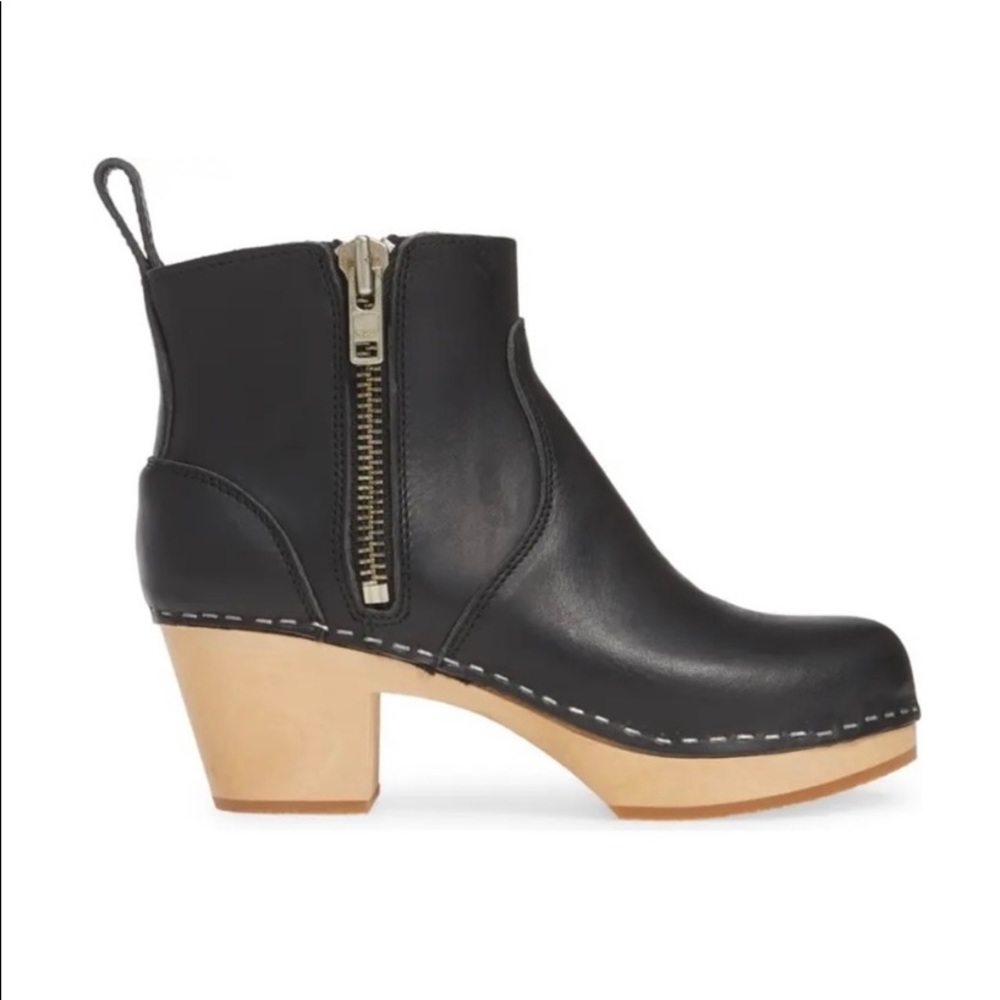 Swedish Hasbeen Zip It Emy 9.5 black clog wooden